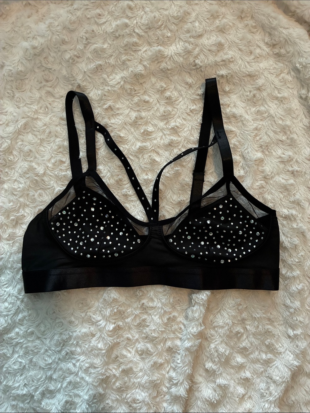 SHEIN Black Sheer Bralette with Rhinestone Accents